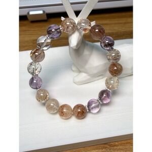 Moonstone, smoky quartz, black super seven, and white crystal bracelet